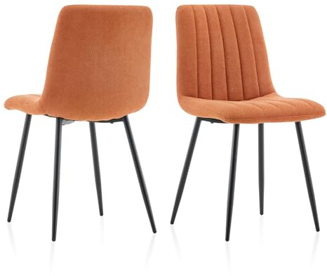 TUIKAILAi Esszimmerstühle 2er Set，Ergonomic Design Bequemer Polsterstuhl，Wohnzimmer Stühle mit Rückenlehne, Metallbeine Schlafzimmer Esszimmer Stuhl (Orange)
