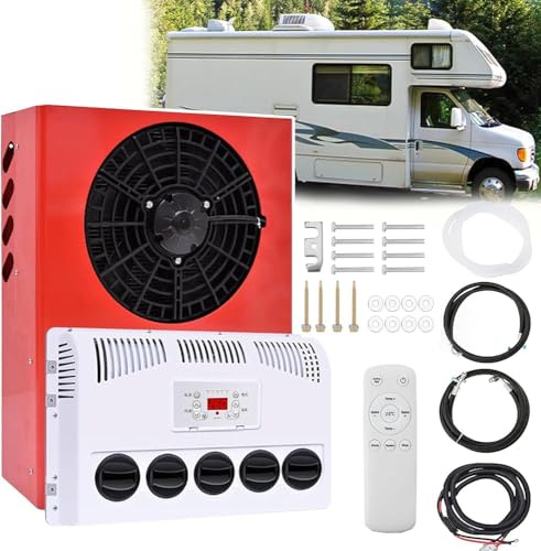 Climatiseur Split RV 12V/24V, Climatiseur De Stationnement pour Grands Camions, 5 Sorties d'air à 360 °, pour Remorques, Camping-Cars, Camions, Caravanes, Camping-Cars, Faible Bruit(Color:12v)