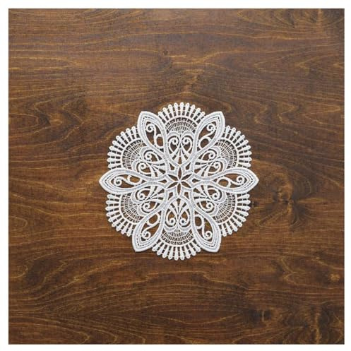 Deckchen Amara Vogtländische Spitze rund in ecrú - edle Tischdecke aus Luftspitze mit klassischem Ornament-Muster in 3 Größen - gestickte Untersetzer im Landhausstil 20 x 20 cm