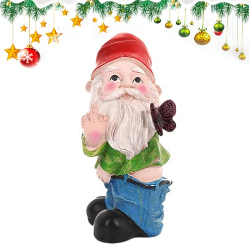CutitiUU Garden Gnomes Ornaments Outdoor,Funny Outdoor Decorative Statue,Christmas Dwarf Resin Ornament,Funny Santa Claus garden elf dwarf micro landscape,Creative Shape (Middle Finger)