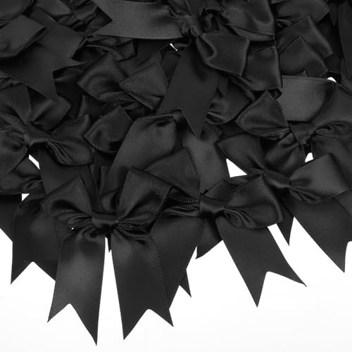 Ouligay 50 Stück Schwarz Satinband Schleifen Deko 8,5x8,5cm Schwarze Schleife Geschenkband Geschenkschleife für DIY Handwerk Hochzeit Weihnachten Valentinstag Dekoration Nähen Geschenken