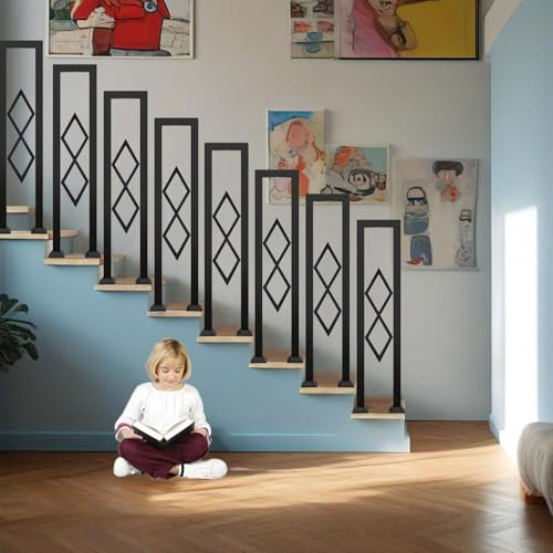 Barandilla Moderna para Escalera en Forma de U, Pasamanos para Interiores y Exteriores de Seguridad Antideslizante, Balaustre MetáLica para Balcones, Pasillos y Chalets (Negro, 100x20cm)