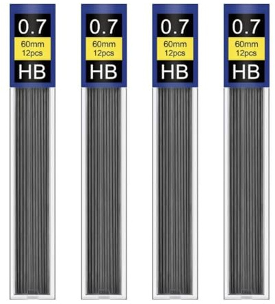 48 PCS 0.7mm HB Pencil Leads, Super Polymer Leads Refill, Break-Resistant, 4 Tubes, Ideal for Writing Drafting Drawing, Compatible with All 0.7mm HB Mechanical Pencils, Dark Intense, Lines 60mm Long