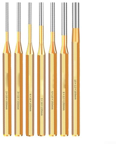 Zilimontt 7pcs Roll Pin Punch Set 2-10mm Alloy Steel Heavy Duty Chisel and Cone Punch Tools for Machinery Maintenance, Factory Workshop, Woodworking, Watch and Jewellery