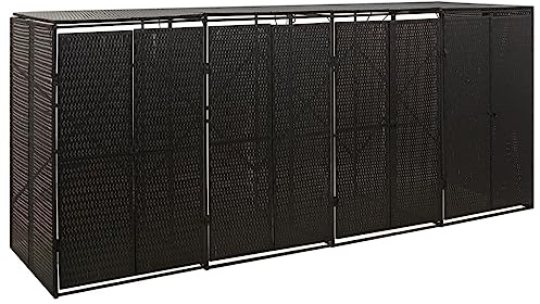 SKM Cobertizo para 4 contenedores de Basura ratán PE 274x80x117 cm,Casa y jardín,Productos del hogar,Accesorios para contenedores de residuos,Soportes para contenedores de residuos,Negro,31 kg,319863
