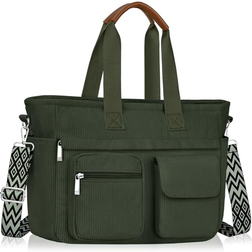 Cord Tasche Damen, Umhängetasche Damen Groß Handtasche mit Vielen Fächern | Gross Crossbody Bag Shopper Tasche Leicht for 13-14 Laptop Cord Tote Bag Schulhandtasche für Uni Alltag Business
