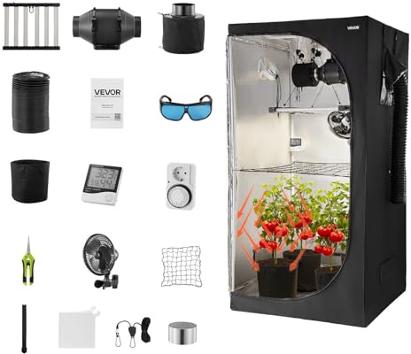 VEVOR Chambre de Culture 100x100x200 cm Tente de Culture Kit Complet avec Éclairage LED Spectre Complet, Système Ventilation, Mylar 600D Hautement Réfléchissant, pour Plantes Intérieur Fleurs Légumes