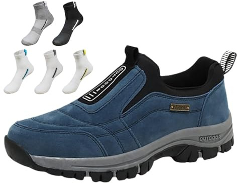 Promenadskor för män utomhus vandring ortopediska skor med fotvalvstöd dra på vattentäta halkfria lätta loafers mode låg-topp säkerhetssneakers, BLÅ, 42 EU