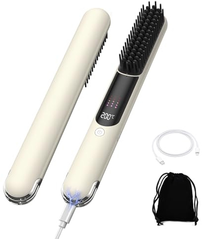 Ukliss Cordless Hair Straightener Brush - USB-C Fast Charge for Worldwide Travel, 4 Heat Settings & Ionic Technology for Frizz-Free Hair, Portable Straightening Comb for All Hair Types (Apricot)