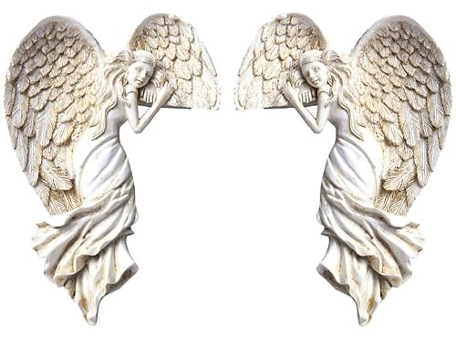Tomotato Engelsflügel Türrahmen Dekoration, Harz 3D Engel Wandskulptur Engel Dekor Statuen Ornamente Skulptur für Türecke, Wohnzimmer, Schlafzimmer (Links & Rechts)