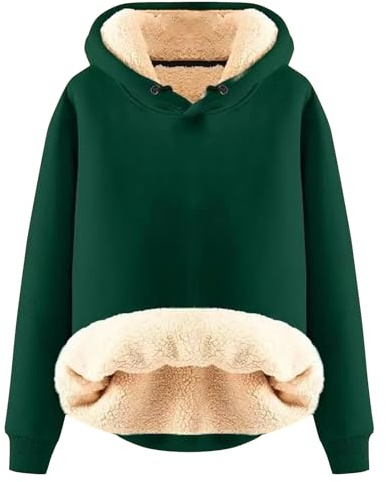 Damsweatshirt med huva, stora storlekar, dam, lång tröja, vinter, varm, fluffig, stickad fleecetröja, fodrad, långtröja, plysch, huvtröja, långärmade tröjor, termisk huvtröja, tjock, Grön, 3XL