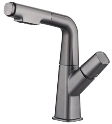Rubinetto da Bagno Rubinetto per Lavandino Miscelatore Monocomando Lavabo Bagno Moderno In Ottone Con Doccetta Estraibile 2 Funzioni Acqua Calda/Fredda Grigio