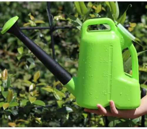 Vilgftyiet Annaffiatoio in plastica da 3 l, con beccuccio lungo e coperchio, per interni ed esterni, colore verde