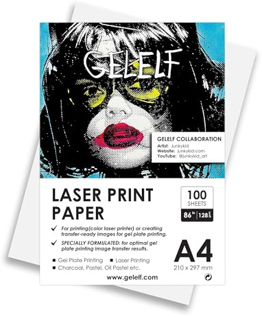 GELELF Lasertryckspapper 20 x 25 cm, 100 ark (128 g) tryckpapper för gör-det-själv-utskrift eller skapa överföringsfärdiga bilder för gelplåttillverkning, konst, monoprinting