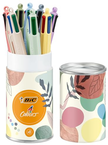 BIC 4 Colores Mineral Tones y Pastel Bolígrafos de Punta Media (1,00 mm) - Colores de Cuerpo Mineral y Pastel Surtidos, Pack de 8