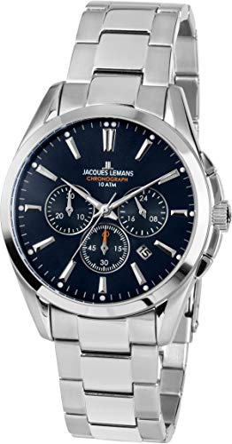 JACQUES LEMANS Herrenuhr Derby Metallband massiv Edelstahl Chronograph 1-1945E