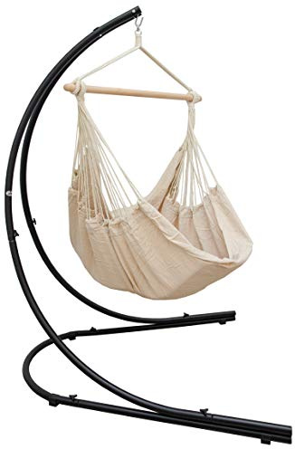 AMANKA XXL Hängesessel mit Gestell Outdoor - 210cm Metall Hängesesselgestell - 185x130cm Hängestuhl mit Ständer Hängesitz Gartenmöbel Hängesessel Balkon mit Gestell Gartenschaukel für Erwachsene