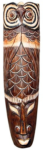 Wogeka Schöne 50 cm Eule Holz Maske Owl Vogel Afrika Wandmaske Handarbeit Bali Maske81
