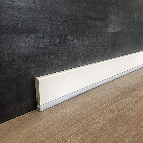 PROVISTON - Battiscopa LED - Lunghezza 16 x 70 x 2400 mm - MDF bianco - Per illuminazione indiretta - Barra luminosa 70 mm - Base luminosa moderna