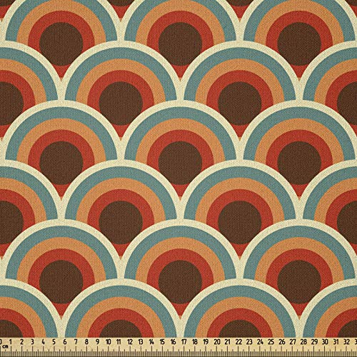 ABAKUHAUS Kreis Stoff als Meterware, Kurvige Waved Old Spots, Microfaser Stoff für Dekoratives Basteln, 1M (230x100cm),Kadett Blau Zimt