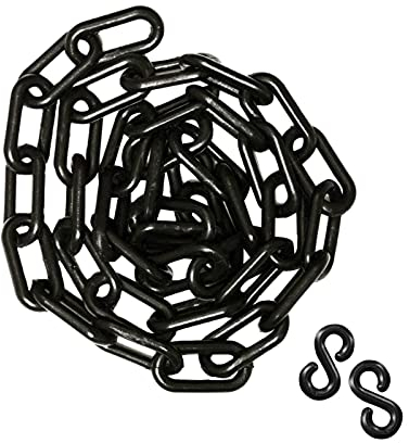 HATOOLHA® Cadena de eslabones de plástico, barrera de seguridad de plástico, bloque de advertencia de carretera, cadena de barrera de tráfico con 2 ganchos en S (2 m, negro)