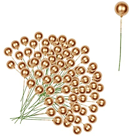 100Stück Weihnachten Künstliche Berries,Gold Holly Beeren Mini Weihnachtsbeere Künstliche Stechpalme für Weihnachten Kranz Dekorationen Kranz Machen Zubehör, Christbaumschmuck Decoration