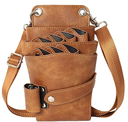 Dhongf Friseurtasche Werkzeugtasche leder Friseur Taschen tasche Kamm Schultergürtel Scheren Haarspangen Kämme Sprühflasche usw kann platziert werden Elegantes Braun