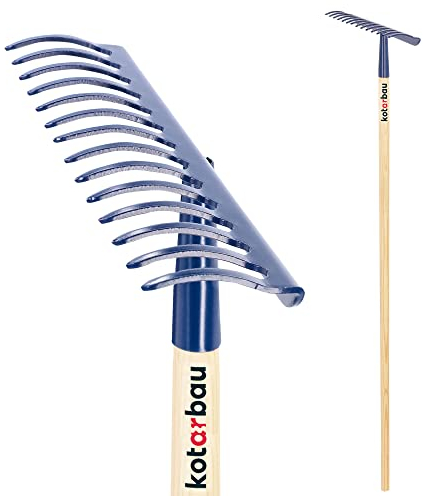 KOTARBAU® Rastrello Curvo a 14 Denti Rinforzato con Manico in Legno 160 cm Rastrello in Acciaio Utensili da Giardinaggio Rastrellini a Mano Manuali Attrezzi Accessori da Giardino