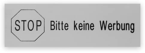 Briefkastenschild STOP Bitte keine Werbung graviert 7,5x2,5cm selbstklebend Grau