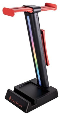 Surefire Vinson N1 Headset Stand, Black, Extendable Holder for 2 Gaming Headphones, Headset Stand with RGB Lighting, 28 cm Holder Standing or Attached to Table, Gaming Accessories