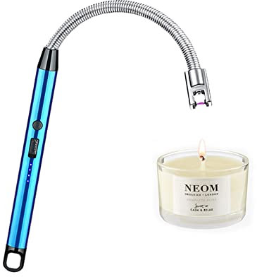 Accendino per candele, accendino elettrico, ricaricabile, al plasma, accendini lungo per candele, barbecue, fuochi d'artificio (blu)