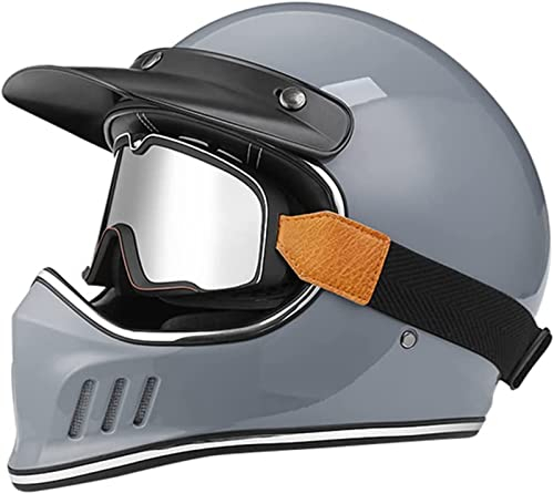 Motorrad-Integralhelm, Motorrad-Offroad-Crosshelme, Full-Face-Set, Herren- Und Damen-Motorradhelm Mit Visier, Dunkler Retro-Stil, DOT/ECE-Zertifiziert CX,XL(61-62CM)