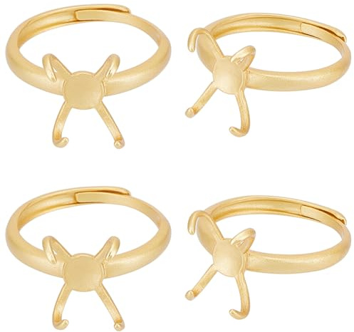 Beebeecraft 1 Box 4 Stück Ringfassungen Mit 4 Krallenzinken 18 Karat Vergoldet Verstellbare Rohlinge Fingerringbasen Komponenten Für Die Herstellung von DIY Ringschmuck