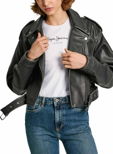 Pepe Jeans Amalia Chaqueta de Motociclista, Black (Black), M para Mujer