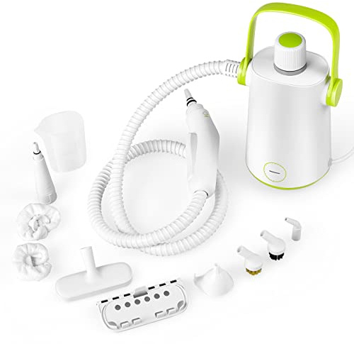RELAX4LIFE Dampfreiniger Handgerät 1000W, Hand Dampfreiniger mit 300 ml Wassertank, Dampfreinigungsgerät mit 10-teiligem Zubehör, Steam Cleaner für Polster Teppiche Fenster Küche Bad (Grün)