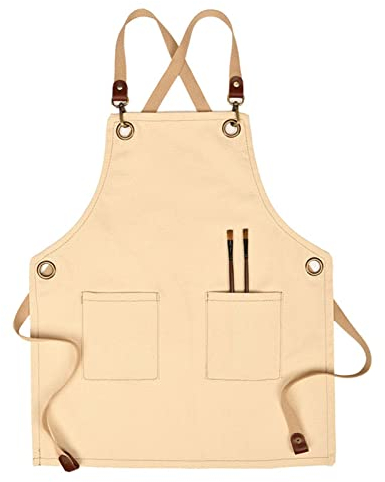 AthuAh Arbeitsschürze mit Taschen, Arbeitsschürze for Männer, robuste Werkzeugschürze aus gewachstem Segeltuch for Tischler und Holzarbeiter (Color : Beige, Size : X-Large)