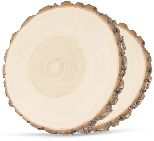 ilauke Große Holzscheiben 2 Stücke Unbehandelte Holzscheiben zum Basteln, 20-22CM Durchmesser Runde aus Natürlichem Paulownia-Holz für DIY Handwerk Holz-Scheiben Hochzeit Weihnachten Dekoration