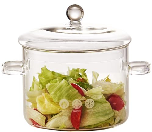 Mzowgzk Glass Cooking Pot -1.9L/64oz,Glass Simmer Pot for Stovetop Heat Resistant Borosilicate,Clear Saucepan for for Pasta, Noodles, Soup, Cereals, Fruit
