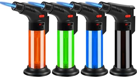 Navpeak Set accendini-torcia butano, antivento, ricaricabile, fiamma regolabile, 360° rotazione, sicurezza, multiuso cucina-campeggio-barbecue, 4 pezzi