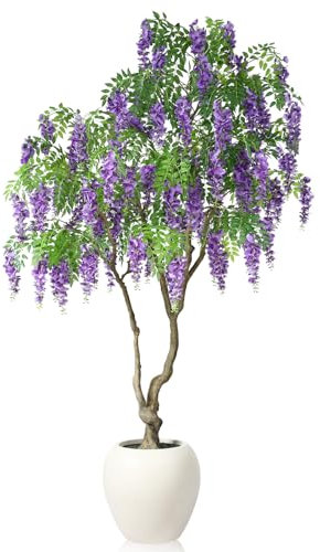 SOGUYI Künstlicher Wisteria Baum 240 cm – Kunstpflanze mit Violetten Blüten, Realistischer Stamm & Handgefertigtem Topf, Große Deko für Wohnzimmer, Büro, Geschäftsraum & Elegante Zimmerdekoration