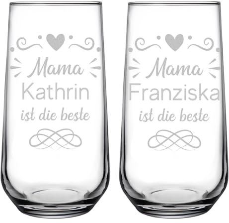 polar-effekt Longdrink Trinkgläser 2er-Set 470 ml mit Gravur - Kristall Cocktailgläser für Wasser, Saft und Drinks - das Muttertagsgeschenk - nachhaltig BPA-Frei