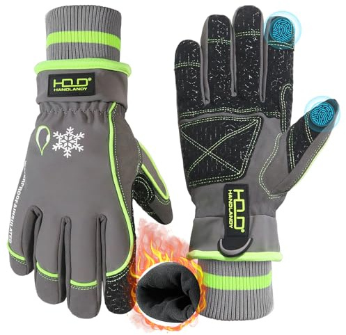 HANDLANDY Gants d'hiver thermiques imperméables, isolés et coupe-vent, gants de travail pour écran tactile, pour le ski et le snowboard par temps froid, pour hommes et femmes, gris-vert, taille L
