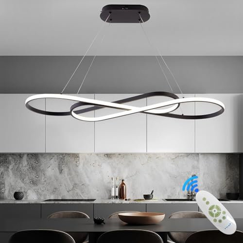 Zeistry Lampadario Led Sospensione Moderna Lineare Sospensione Dimmerabile con Telecomando Nero L100cm Tavolo da Pranzo Lampadario, Cucina Lampada Regolabile Altezza Cucina Lampadari