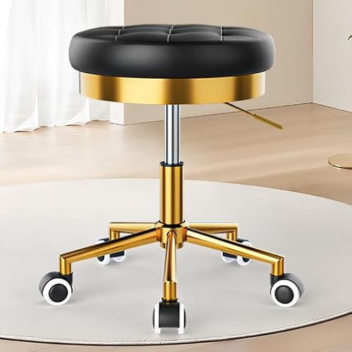 OUTMASTER Rollhocker höhenverstellbar,Stilvolle Gold Hocker | Dickes Kissen Komfort - | Drehhocker kann bis zu 180 kg tragen | PU-Leder hocker mit Rollen,51-57cm einstellbar | Salon Massage Spa Büro