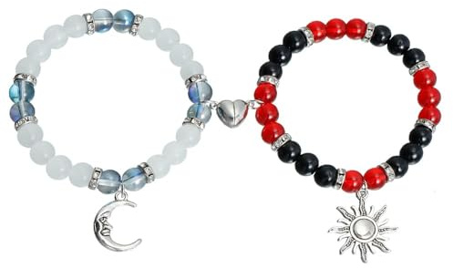 TTPSRY Magnetische Herzform Armband Set Für Paare Kristallperlen Armbänder Liebesarmbänder Mit Anhängern Damen Und Herren Schmuck Freundschaftsarmbänder