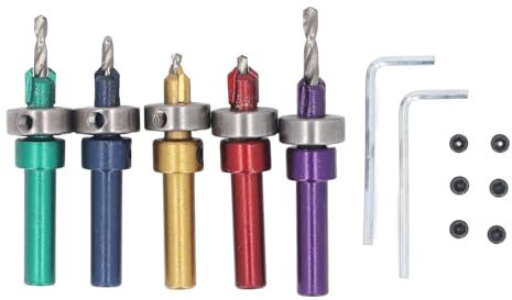 Set di 5 Punte Trapano per Svasatore per la Lavorazione del Legno, Punte Trapano per Svasatore, per Foratura Precisa, in Acciaio Legato, con Fermo di profondità, per