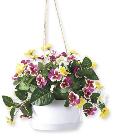 Artificial Hanging Pansies Flowers in Pot, Home Patio Balcony Garden Décor, Faux Floral Plant Decoration