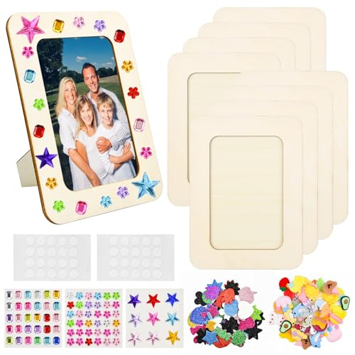 HWSWSH 8 Pcs Marcos de Fotos de Madera Personalizables 19x13cm Marcos de Fotos Manualidades Marco de Madera Niños Marcos de Madera Natural Pequeños Para Pintar/Decorar + 4 Pegatinas Decorativas DIY