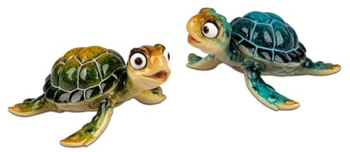 formano 2er Set Schildkrötenpaar 11 cm Deko Figuren Kunststein, Skulpturen Frogs - Geschenkidee Glänzend für Wohnzimmer Büro Regal - Lustige Tierfiguren