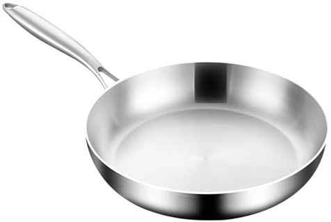 Padella in acciaio inossidabile, padella in acciaio inossidabile,Piccola padella per la casa | Pentole in acciaio inossidabile in acciaio utensili da cucina a casa con manico non slip per pancake a bi